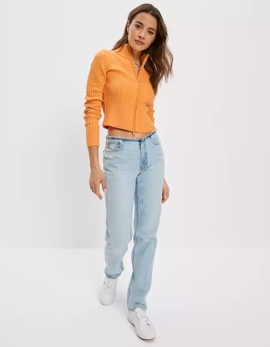 Cardigan American Eagle AE Mock-Neck Double-Zip Orange Femme | MWI-20183411